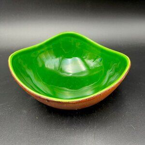 VTG MCM Modernist Italian Pottery Green Ceramic Leather Wrapped Bottom Bowl Dish